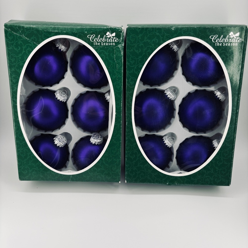 Purple Satin Matte Glass Christmas Ornaments Set of 12 Baubles 2.5" Diameter Vtg